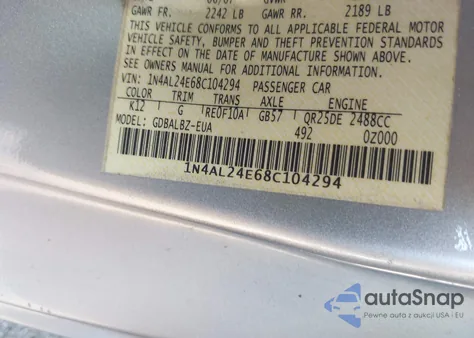 2008 Nissan Altima 2.5 S from USA, damaged, VIN 1N4AL24E68C104294
